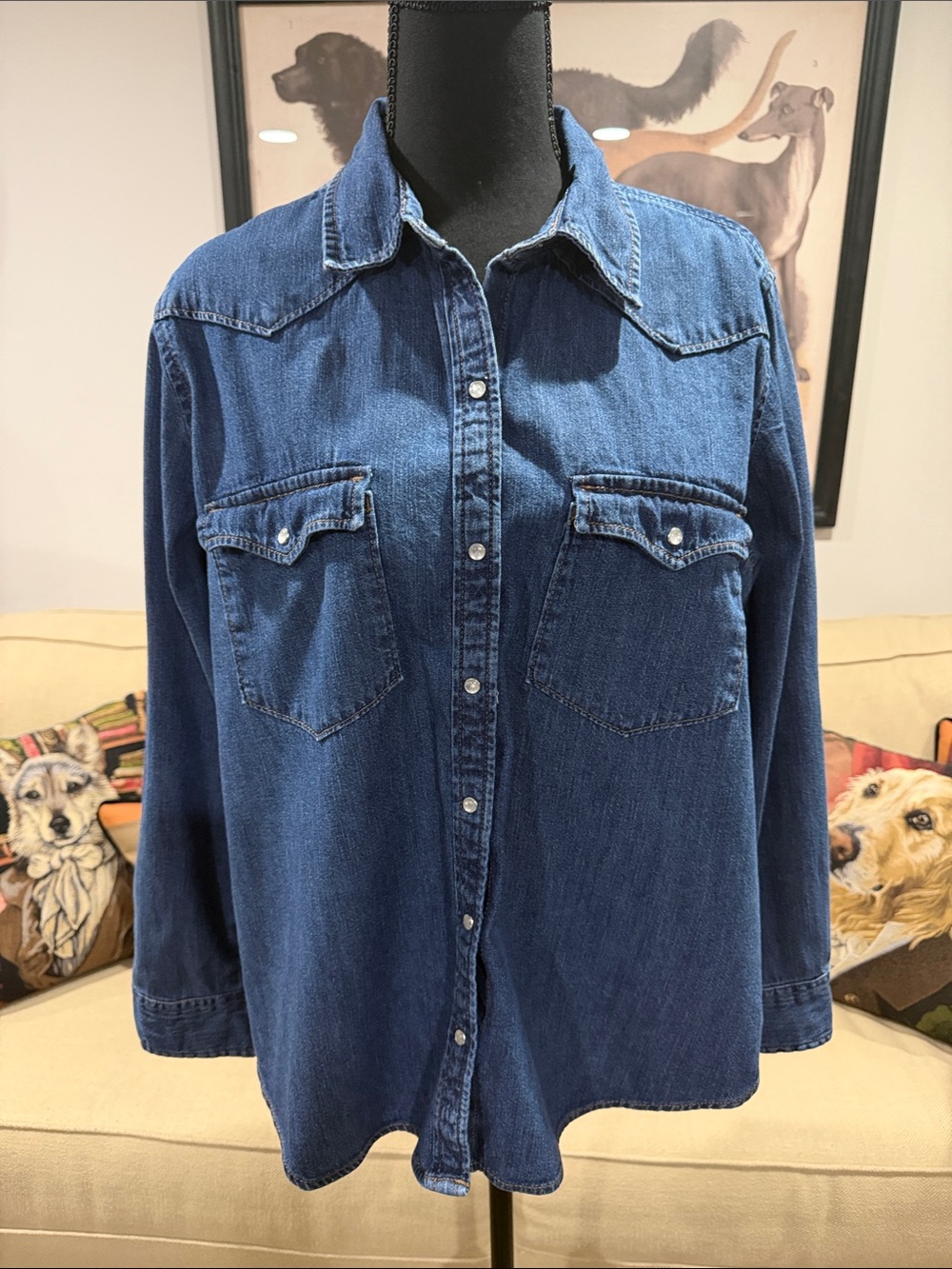 Classic Blue Denim Button-Front Women's Shirt/ Jacket Size XL-